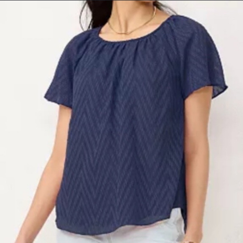 LC Lauren Conrad Blue Flutter Sleeve Blouse Relaxed Fit
